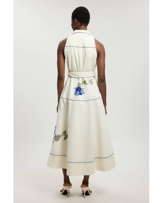 Karen Millen Natural Floral Applique Belted Midi Dress