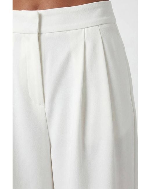 Karen Millen White Compact Viscose Stretch Tailored Wide Leg Trouser