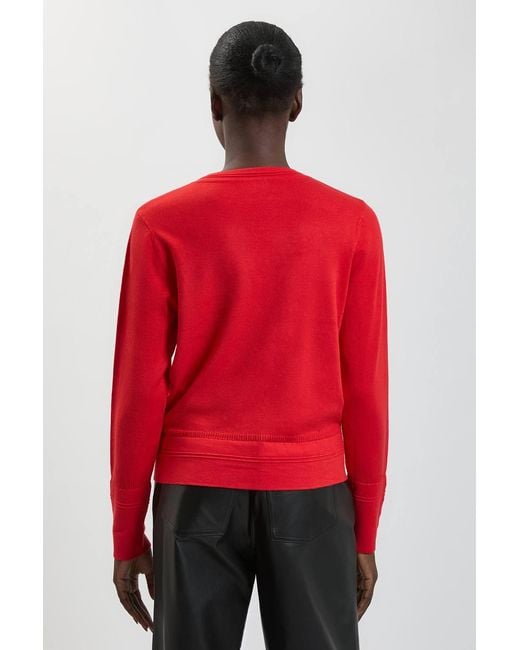 Karen Millen Red Forever Viscose Blend Knitted Stitch Detail V Neck Long Sleeve Jumper