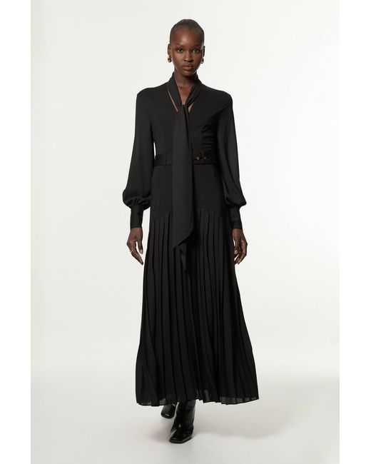 Karen Millen Black Forever Jersey Ponte Georgette Mix Midi Dress