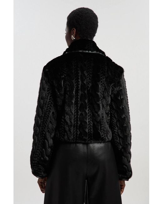 Karen Millen Black Textured Faux Fur Tailored Coat
