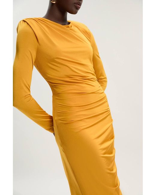 Karen Millen Orange Jersey Crepe Ruched Long Sleeve Maxi Dress