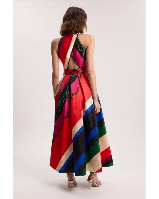 Karen Millen Abstract Print Twill Contrast Collared Woven Maxi Dress