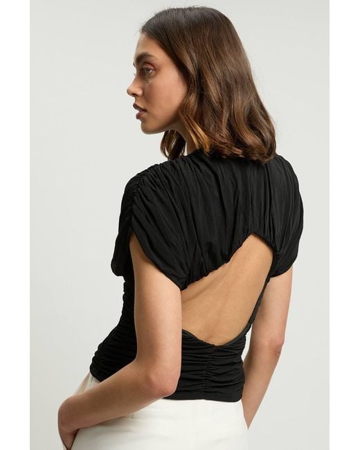 Karen Millen Black Premium Ruched Jersey Cut Out Back Top