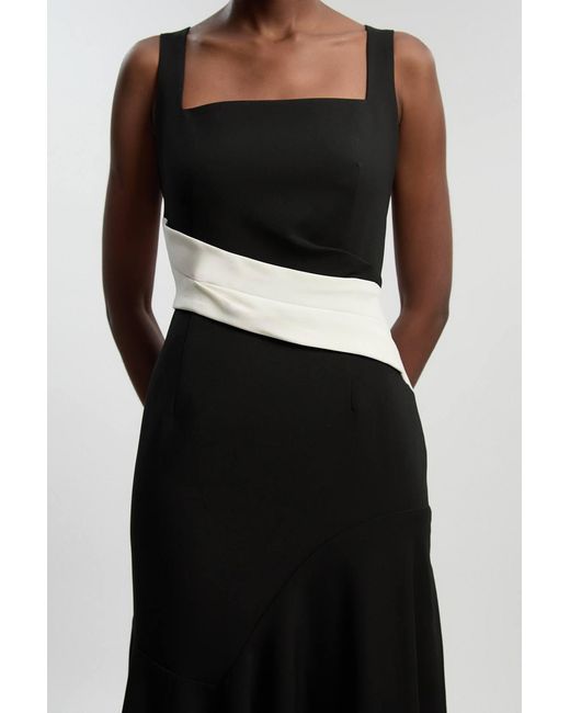 Karen Millen Black Compact Stretch Strappy Asymmetric Hem Maxi Dress