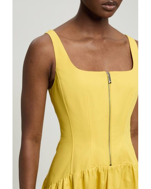 Karen Millen Yellow Tailored Cotton Sateen Full Midi Dress