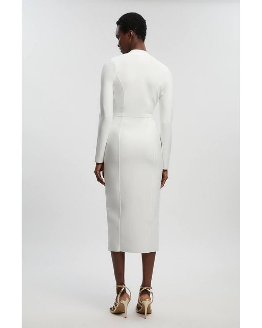 Karen Millen Blue Figure Form Bandage Asymmetric Zip Detail Midi Dress