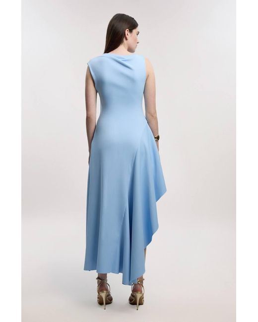 Karen Millen Blue Petite Scuba Drama Ruffle Hem Woven Maxi Dress