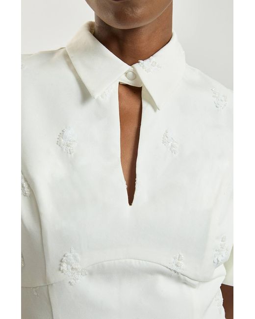 Karen Millen White Embellished Short Sleeve Woven Mini Dress