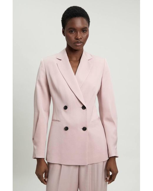 Karen Millen Pink Polished Linen Blend Single Breasted Tailored Blazer