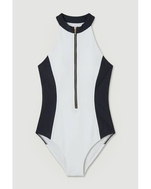 Karen Millen White Racer Back Swimsuit With Zip
