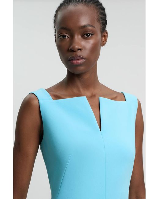 Karen Millen Blue Compact Stretch High Neck Clean Pencil Midi Dress