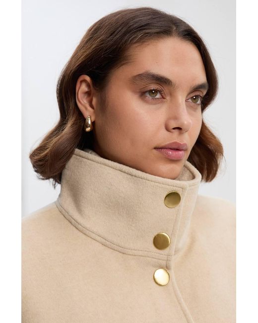 Karen Millen Natural Brushed Wool Funnel Neck Tailored Short Coat