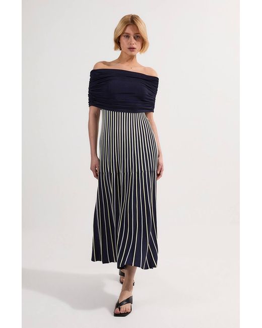 Karen Millen Black Striped Bardot Knitted Maxi Dress