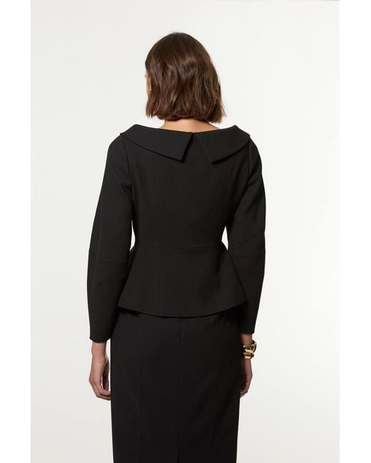 Karen Millen Black Compact Stretch Tailored Assymetric Peplum Jacket