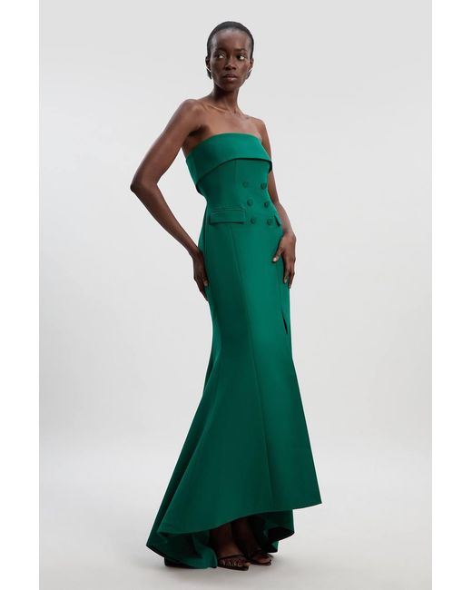 Karen Millen Green Petite Polished Tailored Bandeau Tux Maxi Dress