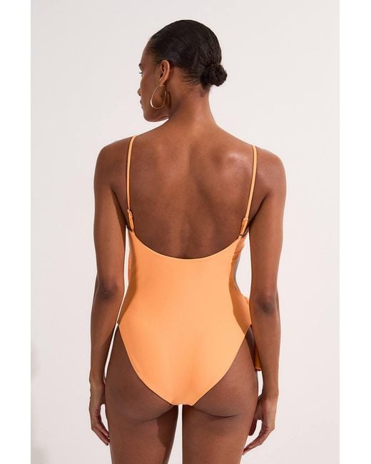 Karen Millen Orange Drama Ruffle Strappy High Leg Swimsuit