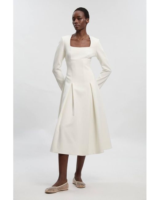 Karen Millen Natural Compact Stretch Sweetheart Neckline Midi Dress