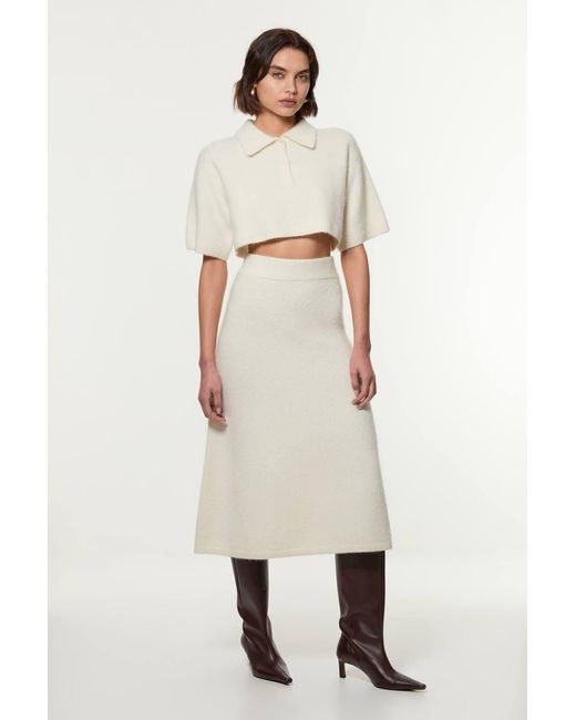 Karen Millen White Alpaca Wool Fluffy Knit Polo Top