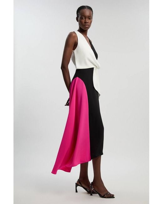 Karen Millen Pink Petite Soft Tailored Colour Block Detail Midi Dress