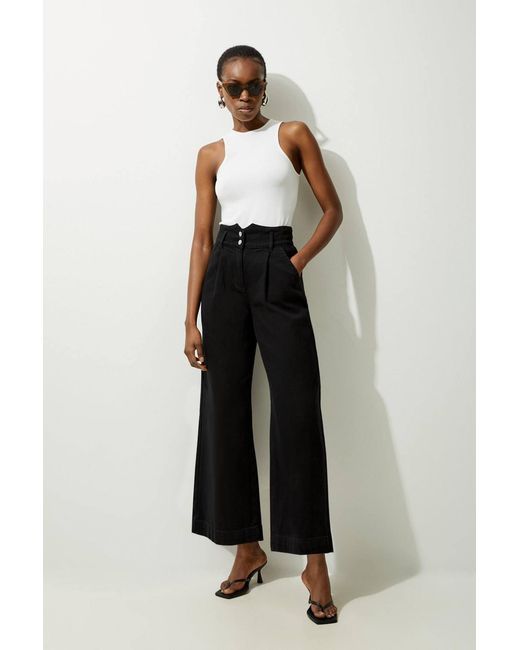 Karen Millen Black Petite Denim Wide Leg Trousers