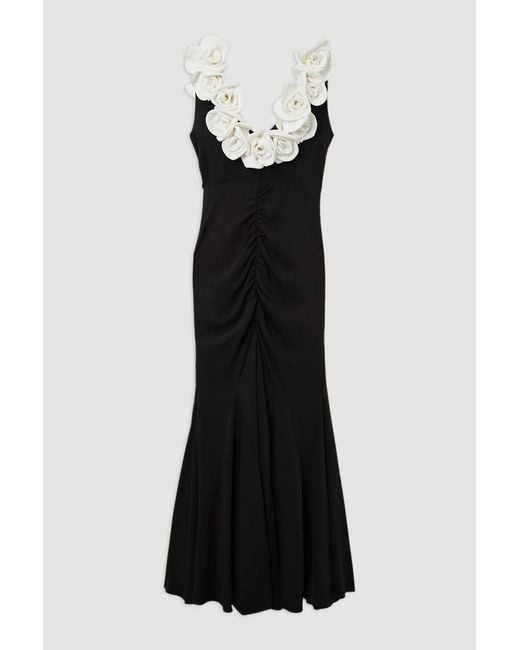 Karen Millen Black Petite Rosette Drama Maxi Dress