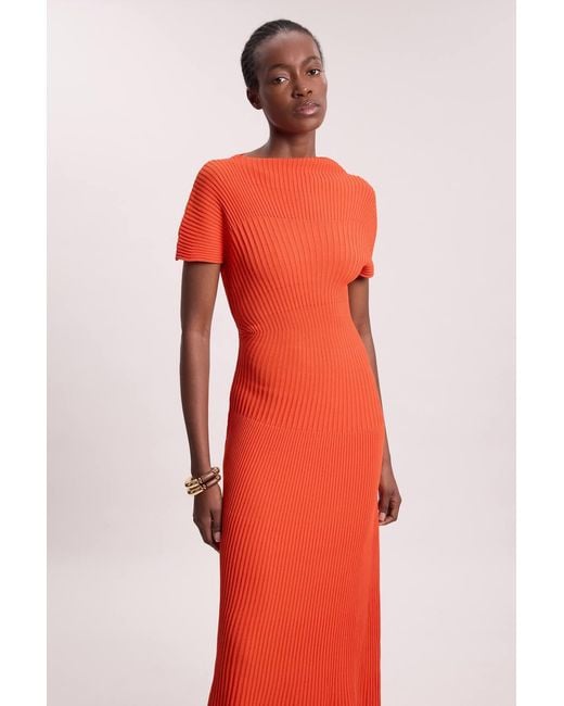 Karen Millen Red Stitch Detail Knit Midi Dress