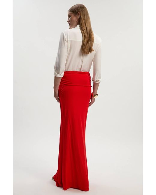 Karen Millen Red Premium Stretch Crepe Jersey Maxi Skirt