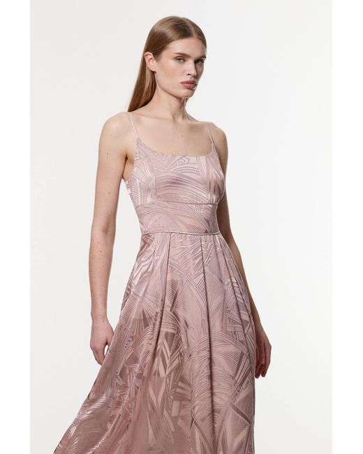 Karen Millen Pink Amelia Graham Burnout Split Woven Prom Strappy Maxi Dress
