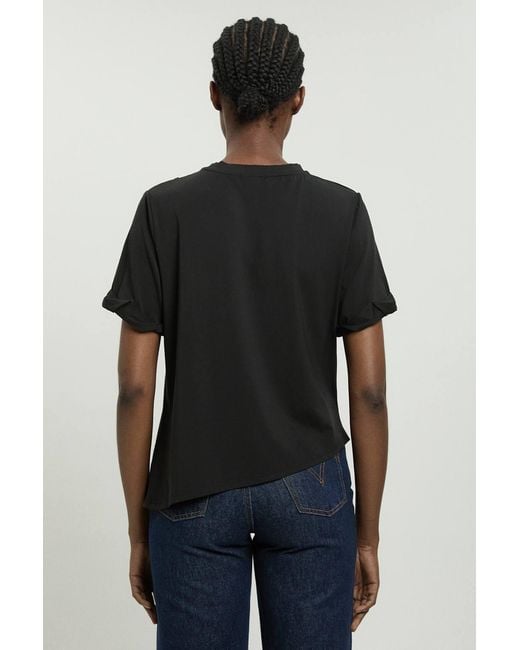 Karen Millen Black Cotton Jersey Gathered Detail T-Shirt
