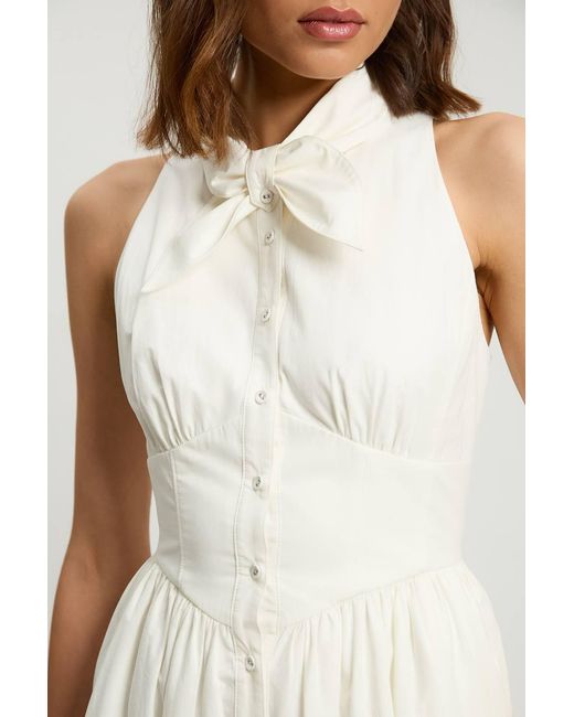 Karen Millen White Petite Cotton Poplin Tie Neck Midi Dress