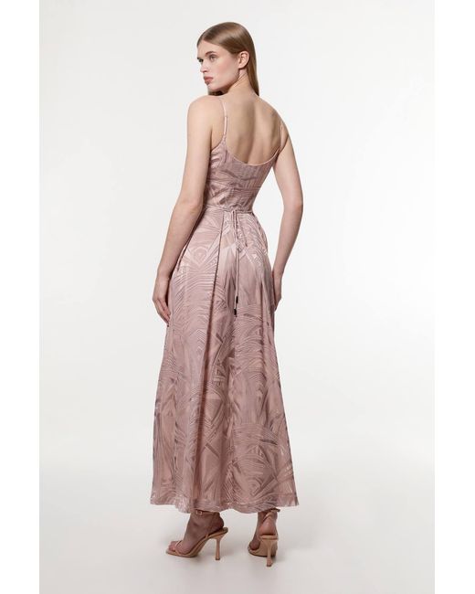 Karen Millen Pink Amelia Graham Burnout Split Woven Prom Strappy Maxi Dress