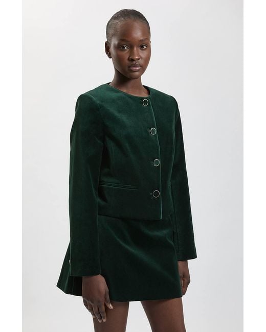 Karen Millen Green Tailored Velvet Collarless Jacket