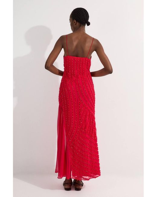Karen Millen Red Embellished Ruffle Strappy Woven Maxi Dress