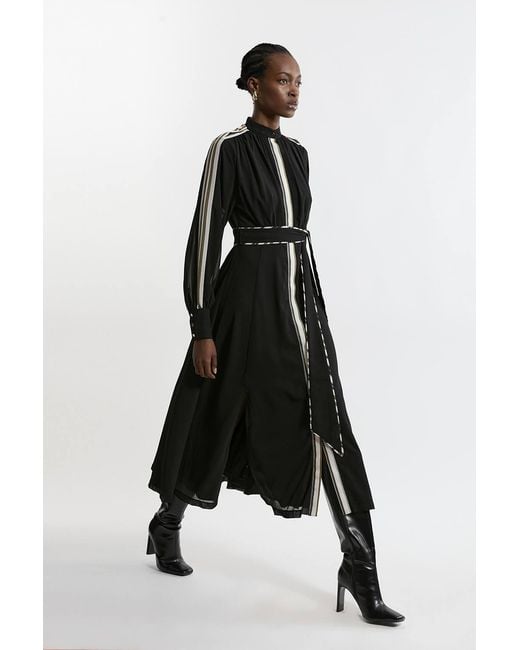 Karen Millen Black Military Stripe Balloon Sleeve Maxi Dress