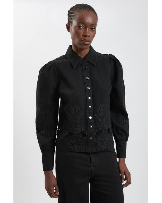 Karen Millen Black Denim Cut Out Collared Shirt