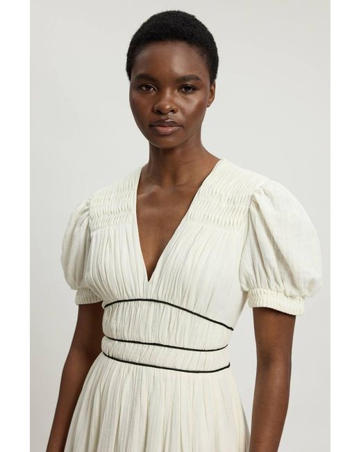 Karen Millen Natural Double Cloth Contrast Piping Midi Dress