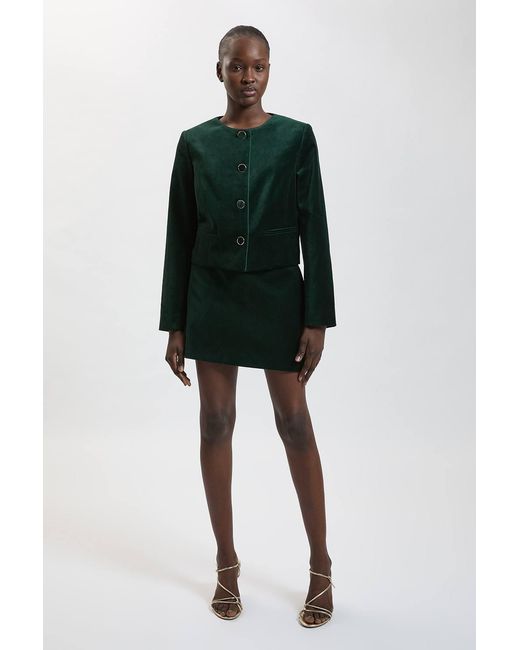 Karen Millen Green Tailored Velvet Collarless Jacket