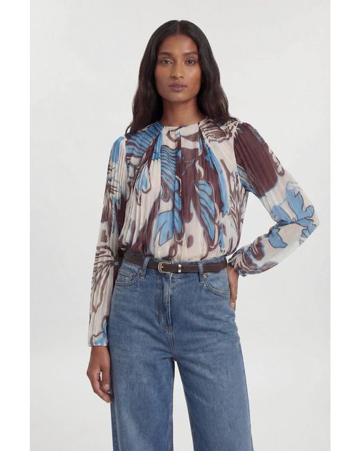 Karen Millen Blue Paisley Pleated Woven Blouse