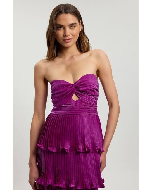 Karen Millen Purple Pleated Tiered Maxi Dress