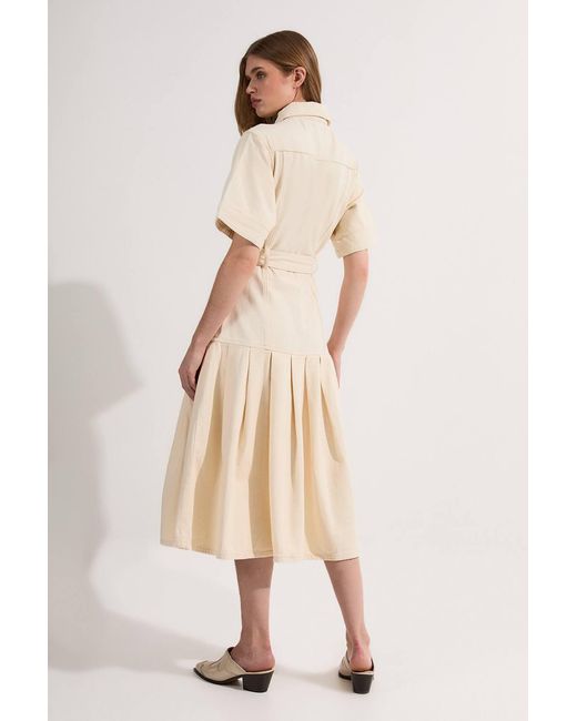 Karen Millen Natural Denim Pleated Hem Biker Dress