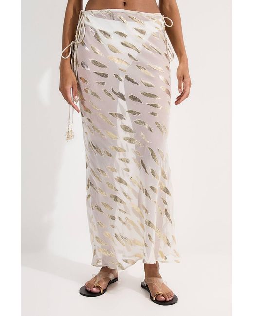 Karen Millen Natural Beach Metallic Thread Tie Waist Maxi Skirt