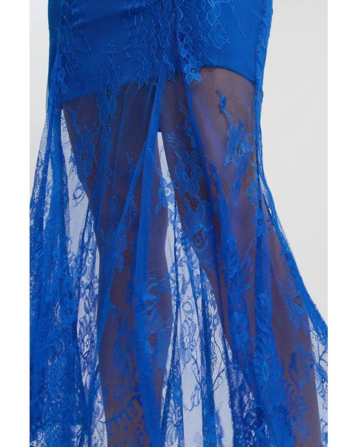 Karen Millen Blue Petite Sheer Lace Godet Woven Midi Skirt