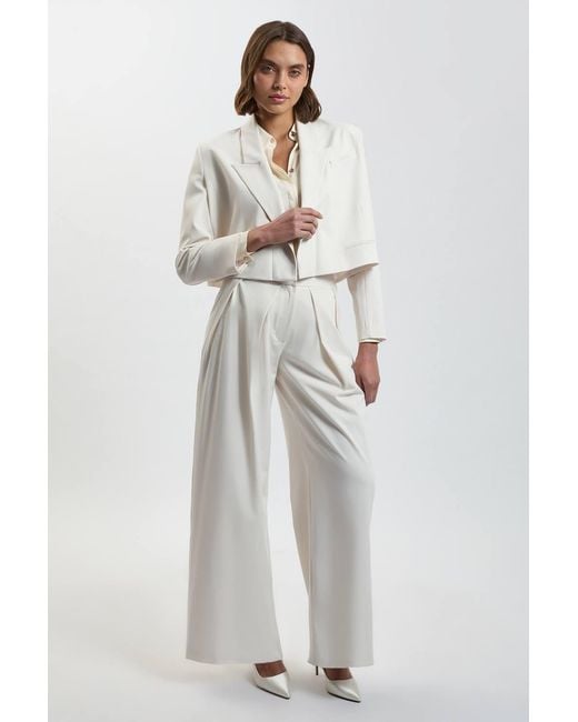 Karen Millen White Compact Viscose Crop Tailored Blazer