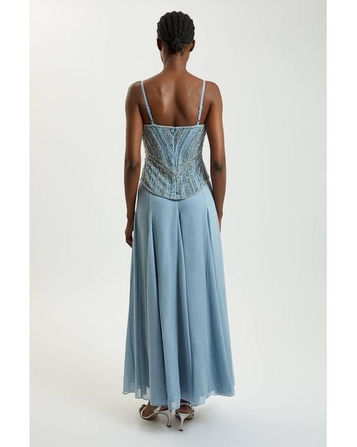 Karen Millen Blue Petite Crystal Corset Maxi Dress