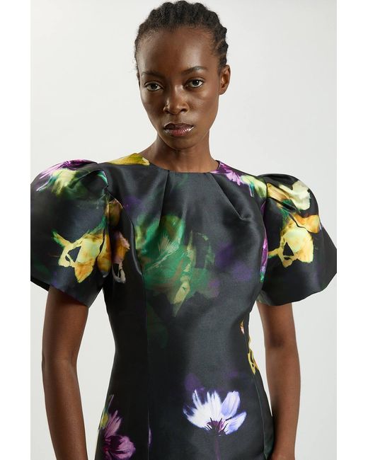 Karen Millen Multicolor Petite Floral Print Twill Midi Dress