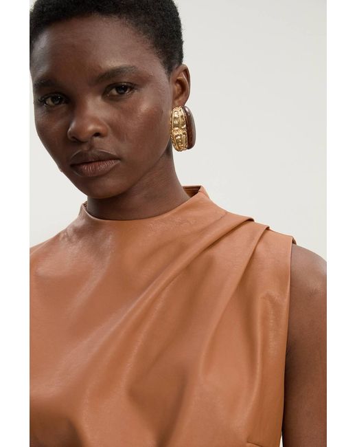 Karen Millen Brown Faux Leather Drape Sleeveless Top