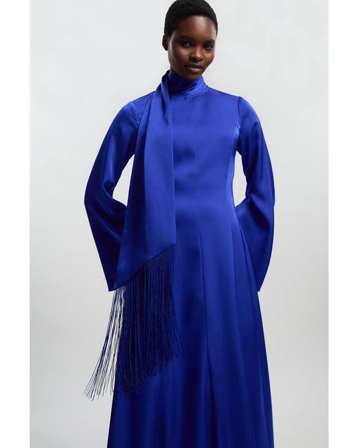 Karen Millen Blue Cowl Neck Drape Woven Maxi Dress