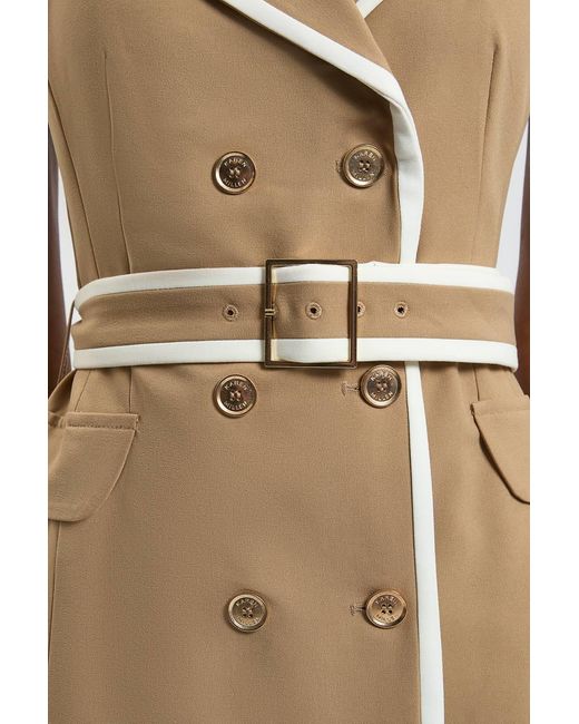 Karen Millen Natural Double Breasted Belted Tipped Tailored Midi Dress