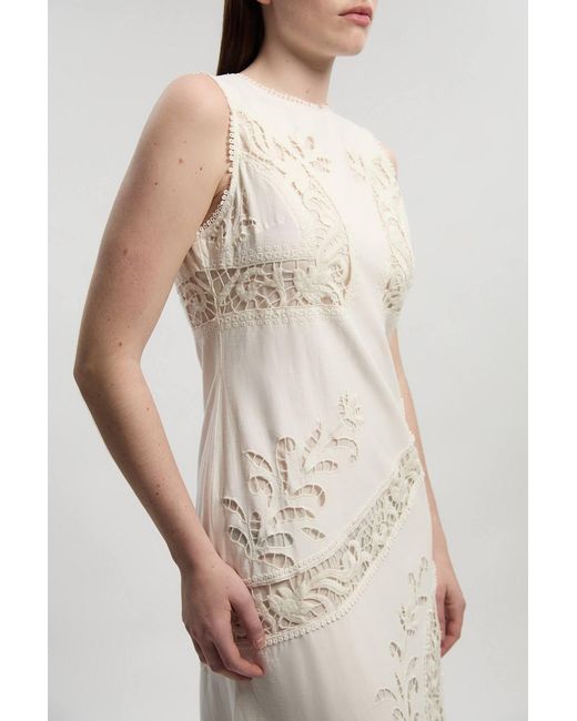 Karen Millen Natural Cutwork And Embroidery Linen Viscose Woven Maxi Dress